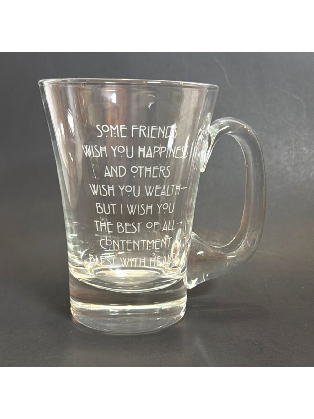 VTG 1990s Etched Glass Mug 16 oz Heavy Clear Friendship Blessing Coffee Tea Cup - Picture 10 of 10